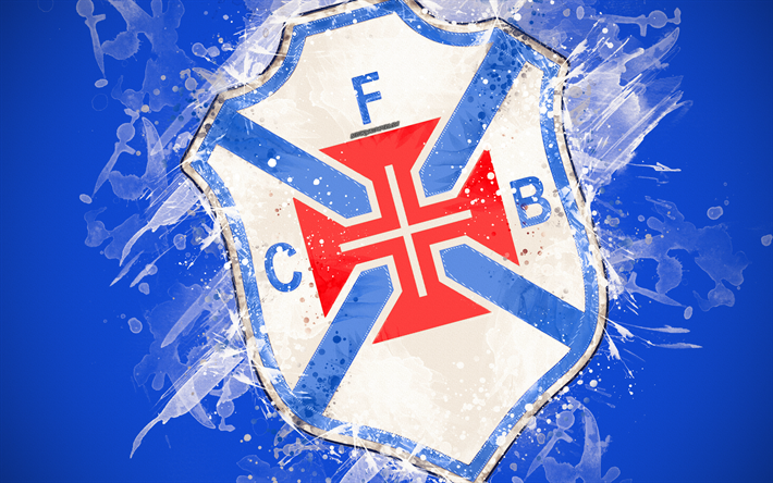 CF Os Belenenses, 4k, paint taidetta, logo, luova, Portugalin jalkapallojoukkue, Ensimm&#228;inen Liiga, tunnus, sininen tausta, grunge-tyyliin, Lissabonin, Portugali, jalkapallo
