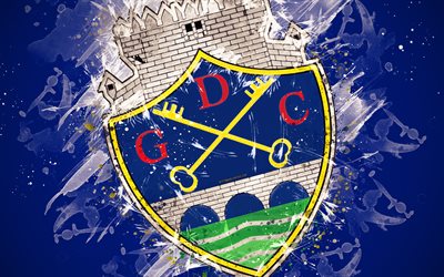 GD Chaves, 4k, paint art, logo, creative, Portuguese football team, Primeira Liga, emblem, blue background, grunge style, Chaves, Portugal, football, Grupo Desportivo de Chaves