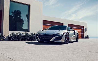 Acura NSX, 2019, exterior, front view, silver sports coupe, Japanese sports cars, Acura