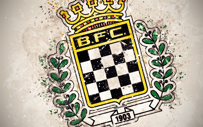Boavista FC, 4k, paint taidetta, logo, luova, Portugalin jalkapallojoukkue, Ensimm&#228;inen Liiga, tunnus, valkoinen tausta, grunge-tyyliin, Port, Portugali, jalkapallo