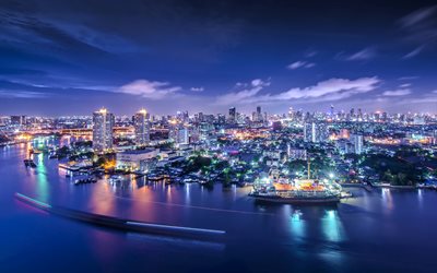 4k, Bangkok, panorama, metropoli, paesaggi notturni, Thailandia, Asia