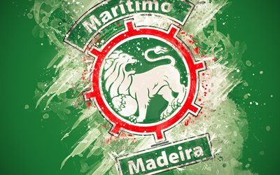 CS Maritimo Madeira, 4k, paint art, logo, creative, Portuguese football team, Primeira Liga, emblem, green background, grunge style, Funchal, Portugal, football
