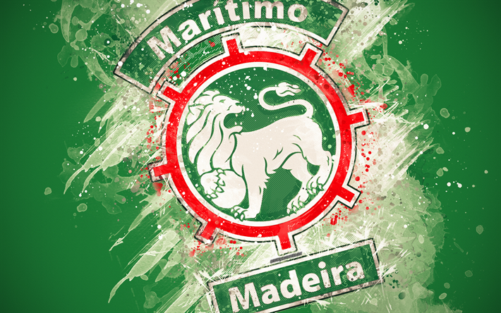 CS Maritimo Madeira, 4k, m&#229;la konst, logotyp, kreativa, Portugisisk fotboll, Den F&#246;rsta Ligan, emblem, gr&#246;n bakgrund, grunge stil, Funchal, Portugal, fotboll