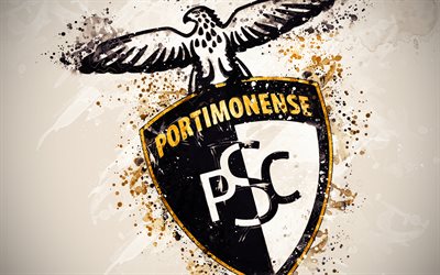Portimonense SC, 4k, paint art, logo, creative, Portuguese football team, Primeira Liga, emblem, white background, grunge style, Portimao, Portugal, football