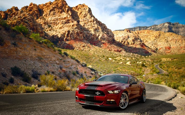 Ford Mustang, 2016, Shelby Super Snake, rojo Mustang, el coche de los deportes