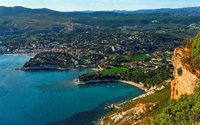 Kusten, havet, beach, berg, Provence, Port Miou, Calanque, Frankrike, Medelhavet