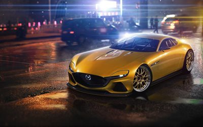 Mazda RX-Vision Concept, 2017 cars, supercars, yellow mazda