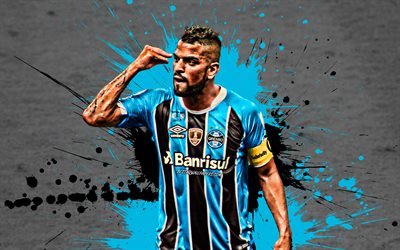 Maicon, blue and black blots, Gremio FC, brazilian footballers, soccer, Maicon Souza, Brazilian Serie A, football, grunge, Brazil