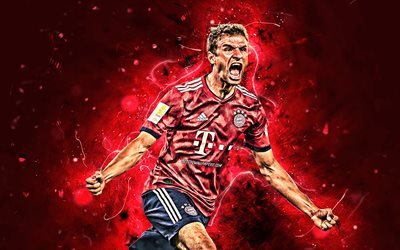 Thomas Muller, alegria, O Bayern de Munique FC, futebol, alem&#227;o jogadores de futebol, meta, Muller, Bundesliga, Alemanha, luzes de neon