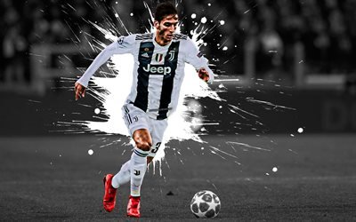 Rodrigo Bentancur, Uruguayan footballer, midfielder, Juventus FC, black and white paint splashes, art, Serie A, Italy, Bentancur