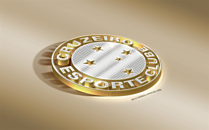 Cruzeiro FC, Brazilian football club, golden logo with silver, Belo Horizonte, Brazil, Serie A, 3d golden emblem, creative 3d art, football, Cruzeiro Esporte Clube