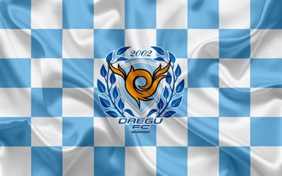 Daegu FC, 4k, logo, creative art, blue white checkered flag, South Korean football club, K League 1, silk texture, Daegu, South Korea, football