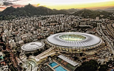 4k, Maracana, aerial view, HDR, Estadio Jornalista Mario Filho, soccer, football stadium, Fluminense stadium, Flamengo stadium, Brazil, brazilian stadium, Rio de Janeiro