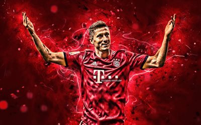Robert Lewandowski, close-up, avanti, il Bayern Monaco, polacco calciatori, calcio, Lewandowski, obiettivo, attaccante, Bundesliga, Germania, luci al neon