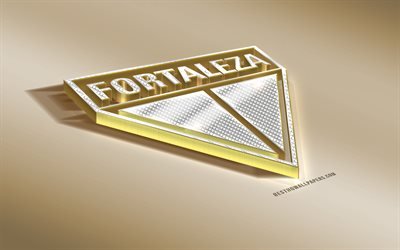 G&#252;m&#252;ş ile Fortaleza By Football, Fortaleza FC, Brezilyalı Futbol Kul&#252;b&#252;, altın logo, 3d altın Ceara, Brezilya Serie A, amblem, yaratıcı 3d sanat, futbol