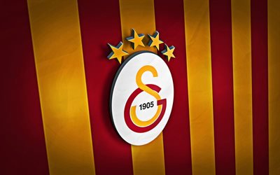 El Galatasaray SK, logo en 3D, rojo amarillo abstracto de fondo, turco, club de f&#250;tbol, el Pavo, el f&#250;tbol, el Galatasaray