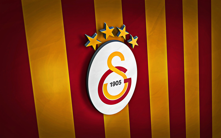 Galatasaray SK, logo 3D, rouge, jaune fond abstrait, club de football turc, la Turquie, le football, le Galatasaray