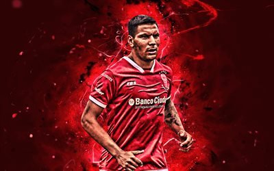 Andres Chavez, argentinean footballers, CA Huracan, close-up, soccer, AAAJ, Argentinean Superliga, Andres Eliseo Chavez, neon lights, Brian Oscar Sarmiento, Huracan FC, abstract art