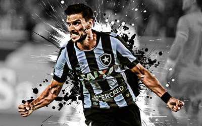 Rodrigo Pimpao, 4k, Brasiliano, giocatore di football, Botafogo, attaccante, bianco nero schizzi di vernice, creativo, arte, Serie A, Brasile, calcio, grunge