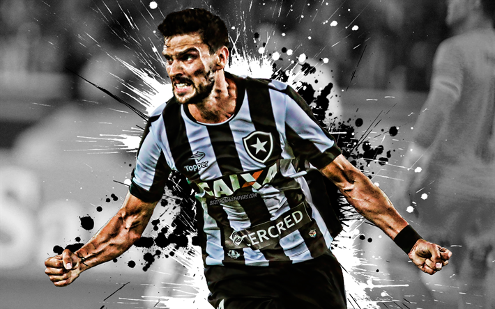 Rodrigo Pimpao, 4k, futbolista Brasile&#241;o, de Botafogo, el delantero, blanco negro gotas de pintura, arte creativo, de la Serie a, el Brasil, el f&#250;tbol, el grunge