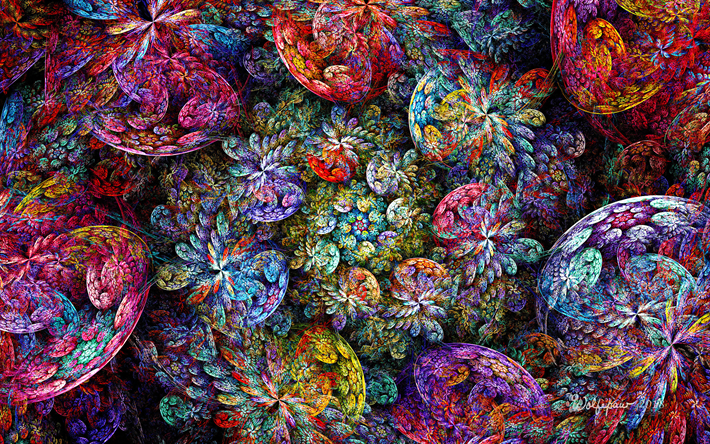 floral fractals, artwork, 3d art, floral pattern, fractals, creative, fractal art