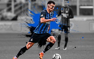 Ivan Perisic, 4k, Croatian football player, Inter Milan FC, midfielder, black and blue paint splashes, Internazionale FC, creative art, Serie A, Brazil, football, grunge