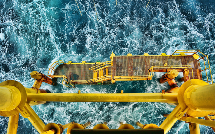 olja derrick, havet, v&#229;gor, storm, drilling station, flygfotografering, tak, olja riggen
