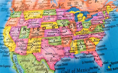 Map of the USA, map of the US states, geographic map, 4k, North America, USA, US states