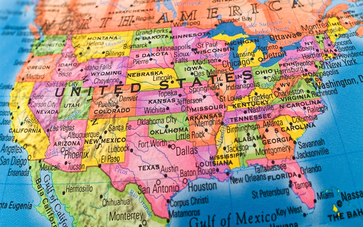 ABD harita ABD Devletleri haritası, coğrafi harita, 4k, Kuzey Amerika, ABD