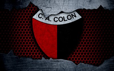 Colon, 4k, Superliga, logo, grunge, Argentina, soccer, football club, Colon Santa Fe, metal texture, art, Colon FC