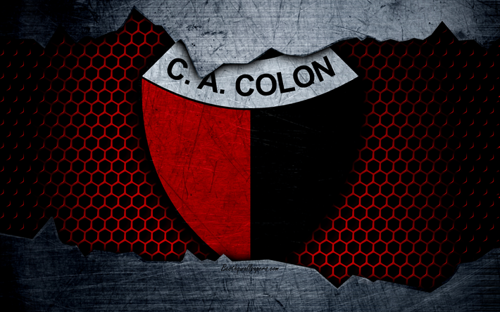 Colon, 4k, Superliga, logo, grunge, Argentina, calcio, football club, Colon di Santa Fe, struttura del metallo, arte, Colon FC