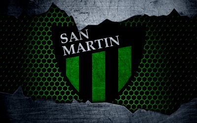 san martin, 4k, superliga, logo, grunge, argentinien, fu&#223;ball, fu&#223;ball-club, metall-textur, kunst, san martin fc