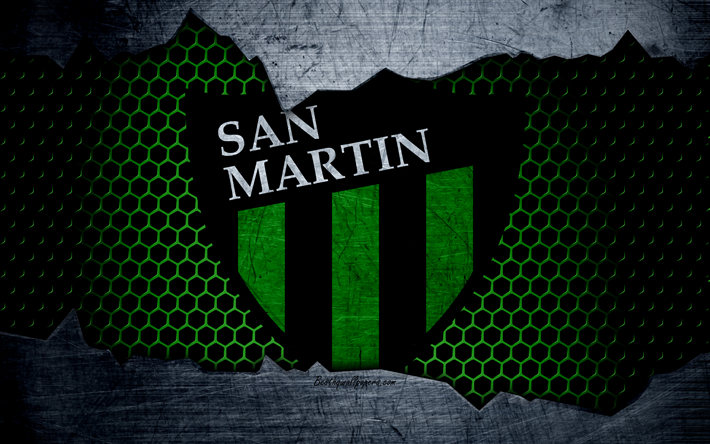 San Martin, 4k, Superliga, logo, grunge, Arjantin, futbol, futbol kul&#252;b&#252;, metal doku, sanat, San Martin FC