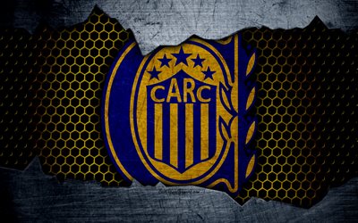 Rosario Central, 4k, Superliga, logo, grunge, Argentina, soccer, football club, metal texture, art, Rosario Central FC