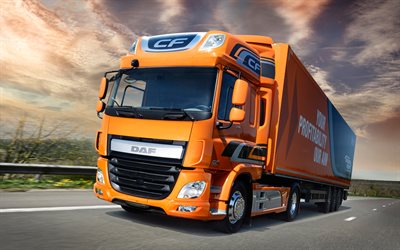 DAF CF, 2017, 4k, النقل بالشاحنات, البرتقال CF, الشاحنات الجديدة, DAF
