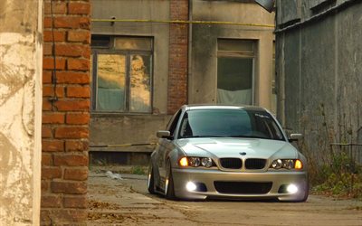 BMW M3, tuning, E46, stance, BMW 3-series, low rider, silver m3, BMW