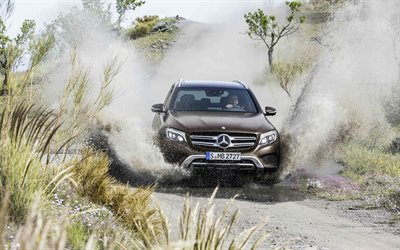 Mercedes-Benz GLC-Class, 2017, 4k, SUV, crossover, brown GLC, new cars, off-road driving, Mercedes