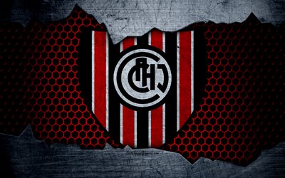Chacarita Juniors, 4k, Superliga, logo, grunge, Argentiina, jalkapallo, football club, metalli rakenne, art, Chacarita Juniors FC