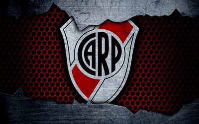 River Plate, 4k, Superliga, logo, grunge, Argentina, soccer, football club, metal texture, art, River Plate FC
