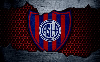 San Lorenzo de Almagro, 4k, Superliga, logo, grunge, Arjantin, futbol, futbol kul&#252;b&#252;, metal doku, sanat, Argentinos San Lorenzo FC