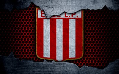 Estudiantes, 4k, Superliga, logo, grunge, Argentina, soccer, football club, metal texture, art, Estudiantes FC