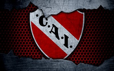 Independiente, 4k, Superliga, logo, grunge, Argentina, soccer, football club, metal texture, art, Independiente FC