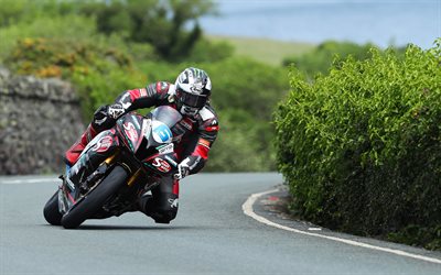 Michael Dunlop, 4k, Yamaha Supersport POV, superbikes, Isle of Man TT 2017, coureur, la Yamaha YZF-R6, Supersport Course 1 Gagnant