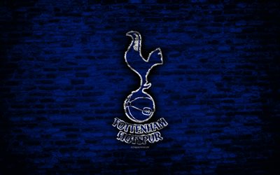 Tottenham FC, logo, maroon brick wall, Premier League, English football club, soccer, football, brick texture, London, England