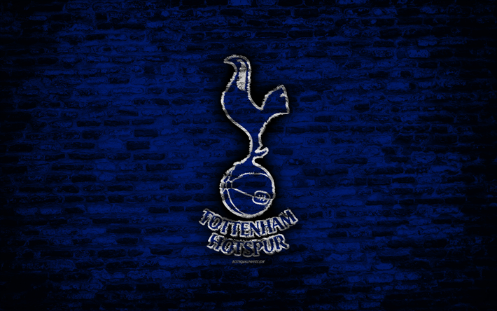 El Tottenham FC, logotipo, granate, pared de ladrillos, de la Premier League, el club de f&#250;tbol ingl&#233;s, f&#250;tbol, textura de ladrillo, Londres, Inglaterra