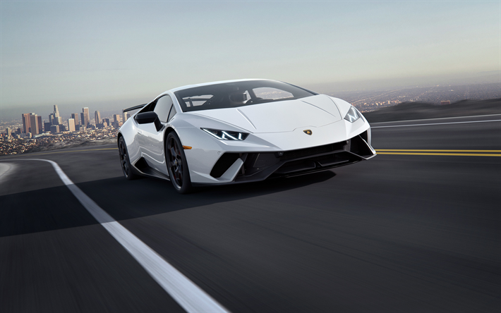 Lamborghini Huracan Prestazioni, strada, 2018 auto, tuning, supercar, bianco Huracan Lamborghini