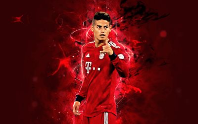 James Rodriguez, meta, O Bayern de Munique FC, Alemanha, colombiano de futebol, futebol, Tiago, Bundesliga, luzes de neon