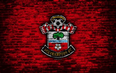 Southampton FC, logo, yellow brick wall, Premier League, English football club, soccer, football, The Saints, brick texture, Southampton, England