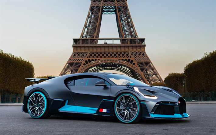 Bugatti Divo, 2018, &#246;nden g&#246;r&#252;n&#252;m, hypercar, Eyfel Kulesi, Paris, Fransa, otomobil, Bugatti
