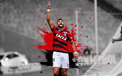 Henrique Dourado, 4k, art, Flamengo, Brazilian football player, forward, red-black splashes of paint, grunge art, Serie A, Brazil, football, Jose Henrique da Silva Dourado
